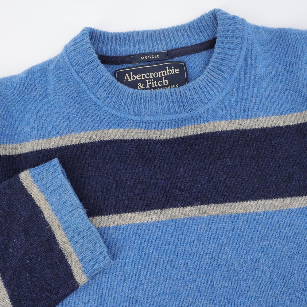 Abercrombie & Fitch Muscle Fit Striped Sweater Blue Long Sleeve Mens Large Flaws